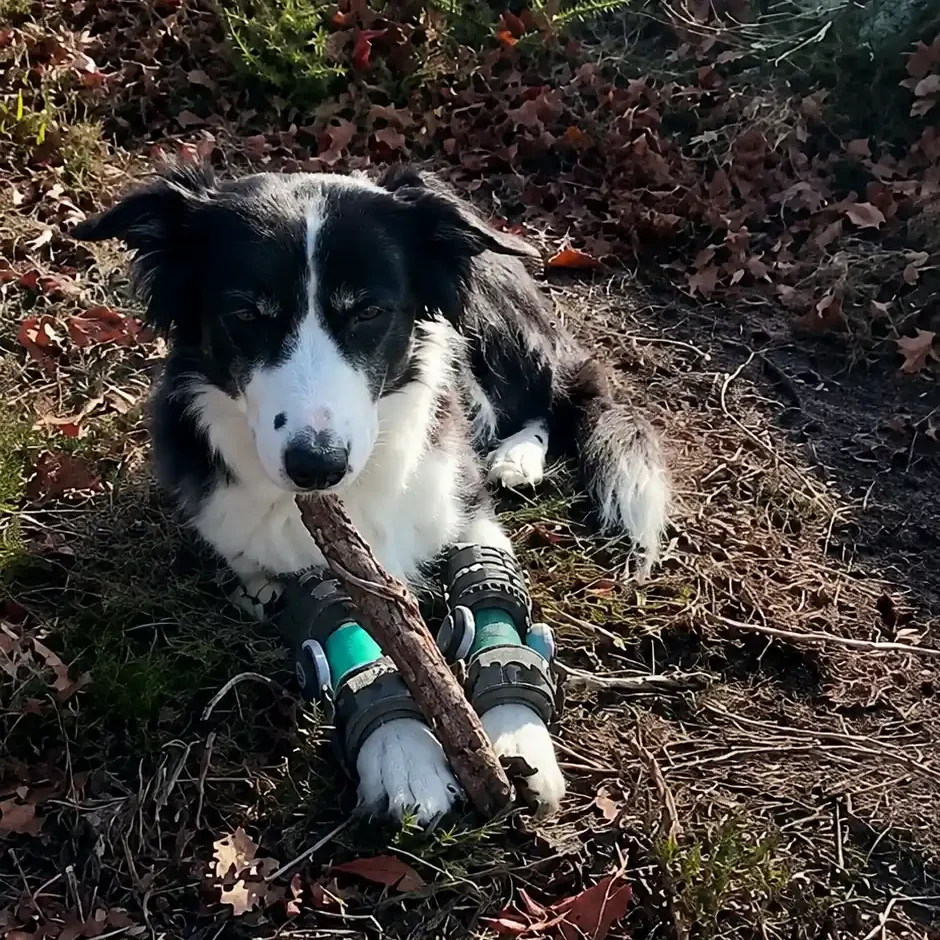 Maia using bilateral WIMBA Carpus Orthoses GO after hindlimb amputation